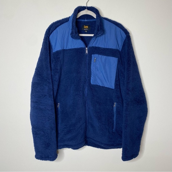 Lee Sherpa Jacket Full Zip Coat Indigo Blue Super Soft Durable Stretch Mens NWT - Picture 1 of 8